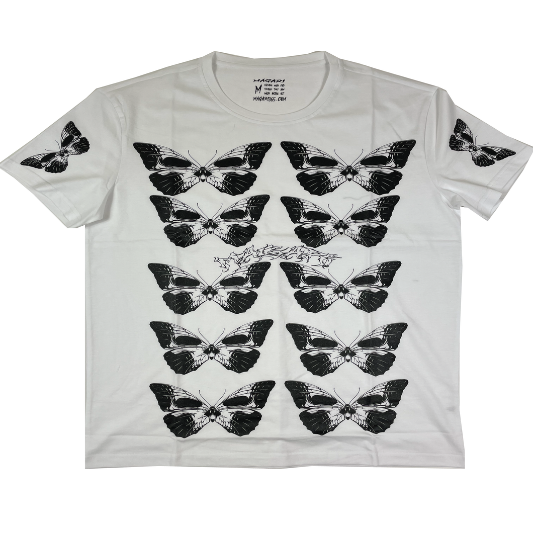 MAGARI BUTTERFLY SKULL TEE WHITE/BLACK